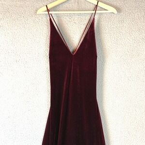 Y2K Teeze Me Dress Womens 7 Red Velvet Plunge Whimsigoth 90s USA